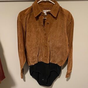 Real Suede Bodysuit.  Button down full coverage bottom. .
